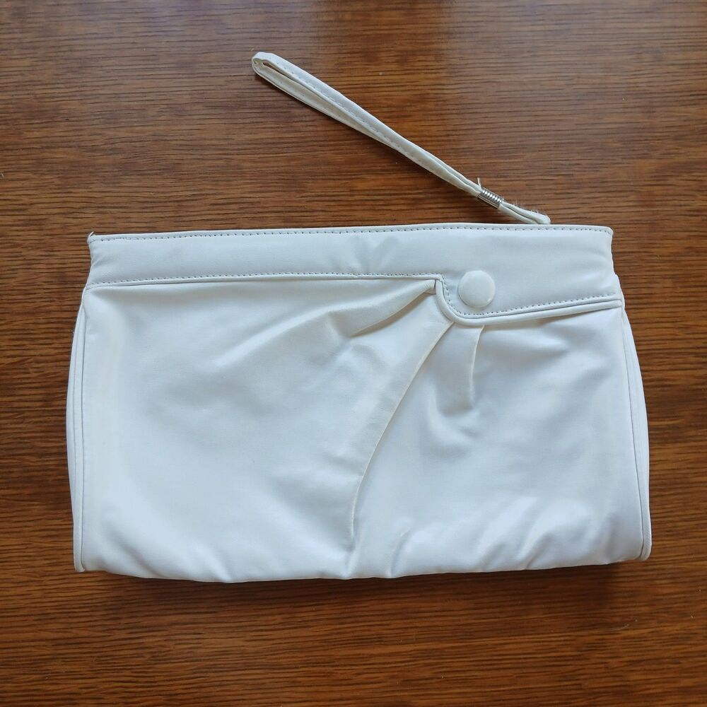 Vintage Tandem Bags California White Faux Leather Wristlet Clutch Handbag Retro
